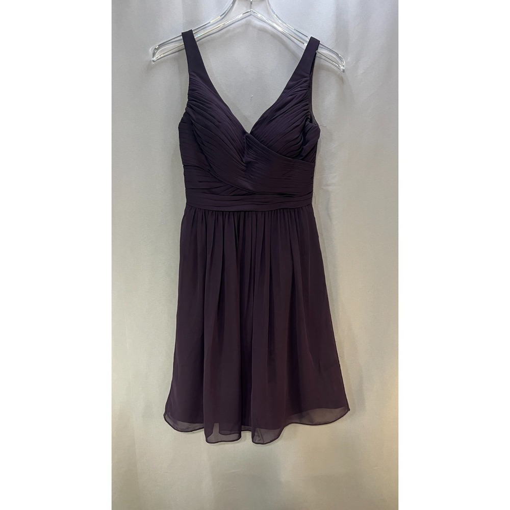 Bill Levkoff Bridesmaid Dress Womens 2 Dark‎ Purple Pleated Sleeveless Cocktail